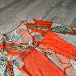 SHEIN Orange and Green Tie-Dye Blouse